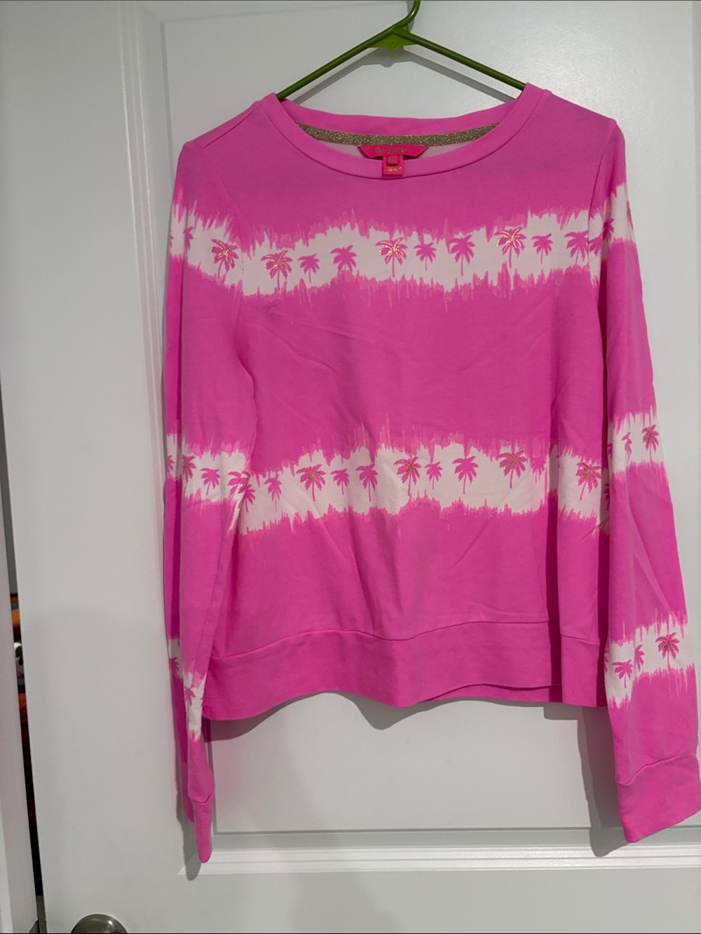 Lilly Pulitzer Pink and White Palm-Print Crewneck Sweater